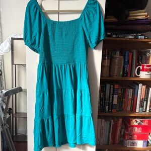 Comfy casual smocked teal dress